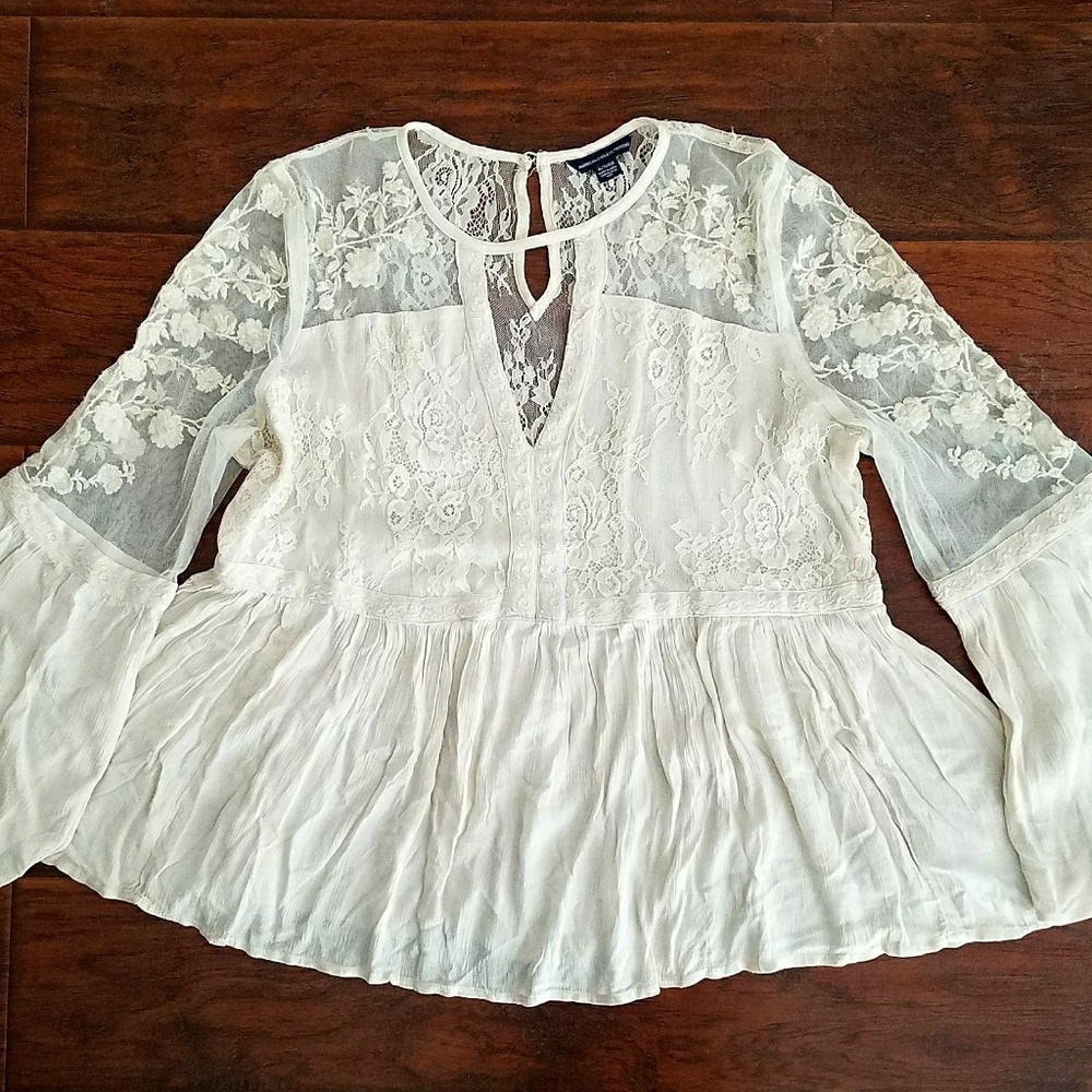 *READ DESCRIPTION* Embroidered Bell-Sleeve Top
